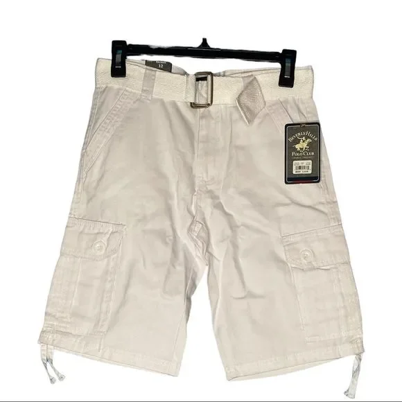 Beverly Hills Polo Club Bright White Cotton Belted Cargo Shorts Size 12 NWT - Picture 2 of 11